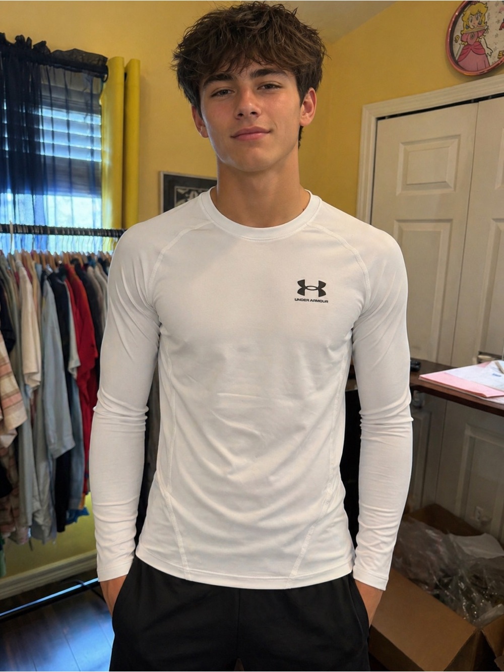 Under Armour White HeatGear Performance Shirt with Black Logo NWT Size small